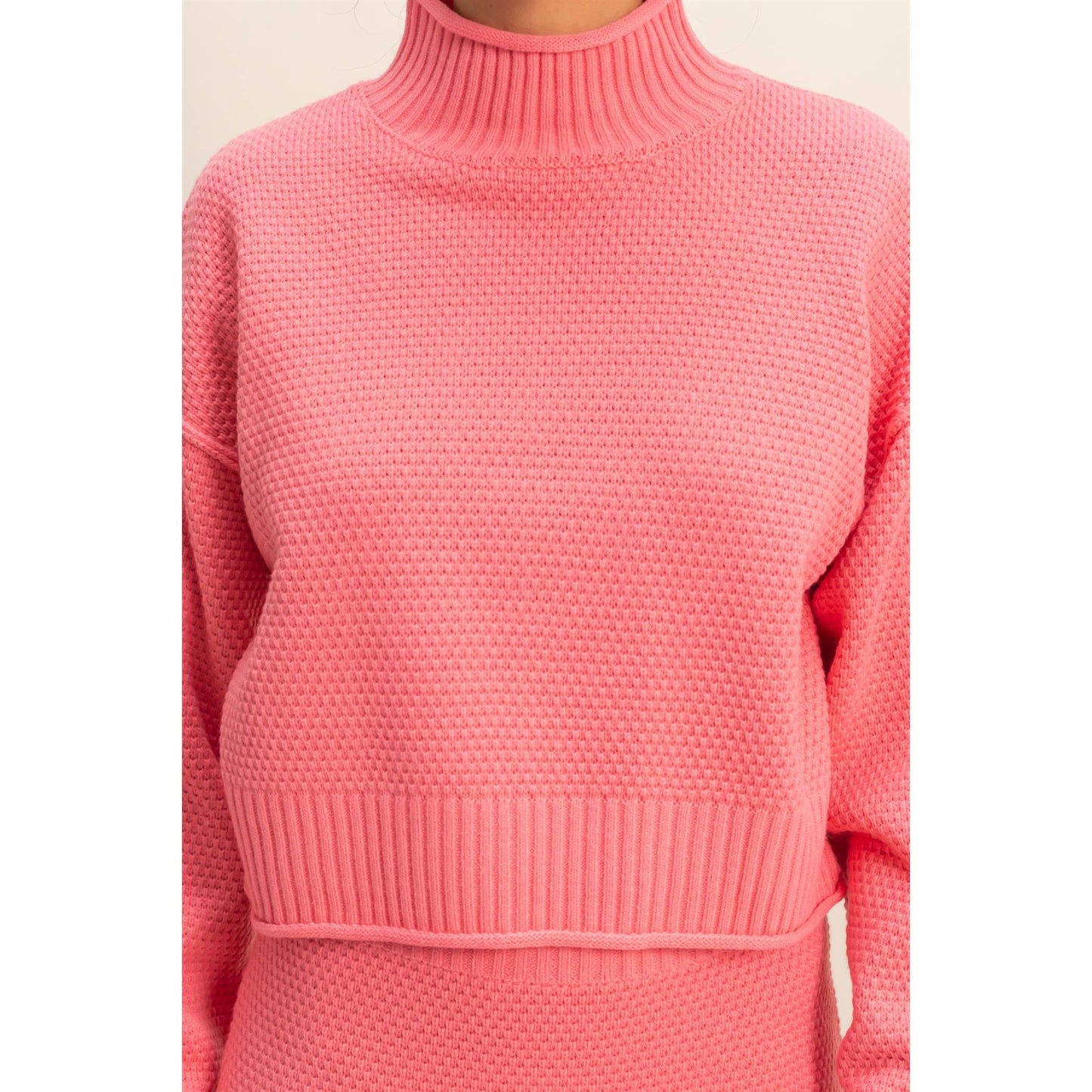 Textured High Neck Sweater & Skirt Set