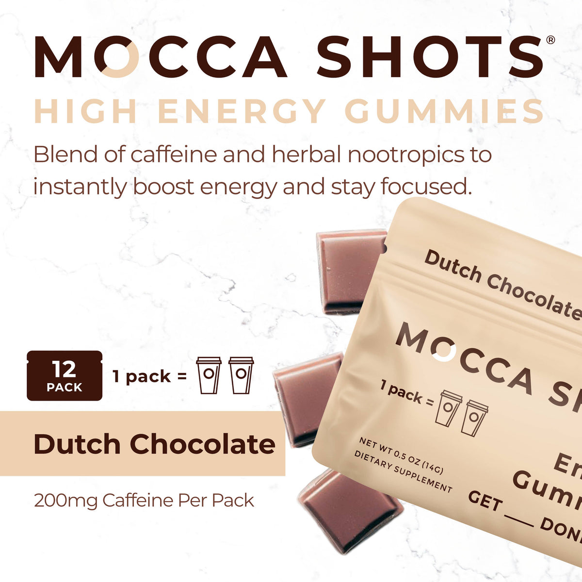 Mocca Shots Dutch Chocolate Caffeine Gummy | 2-Pack