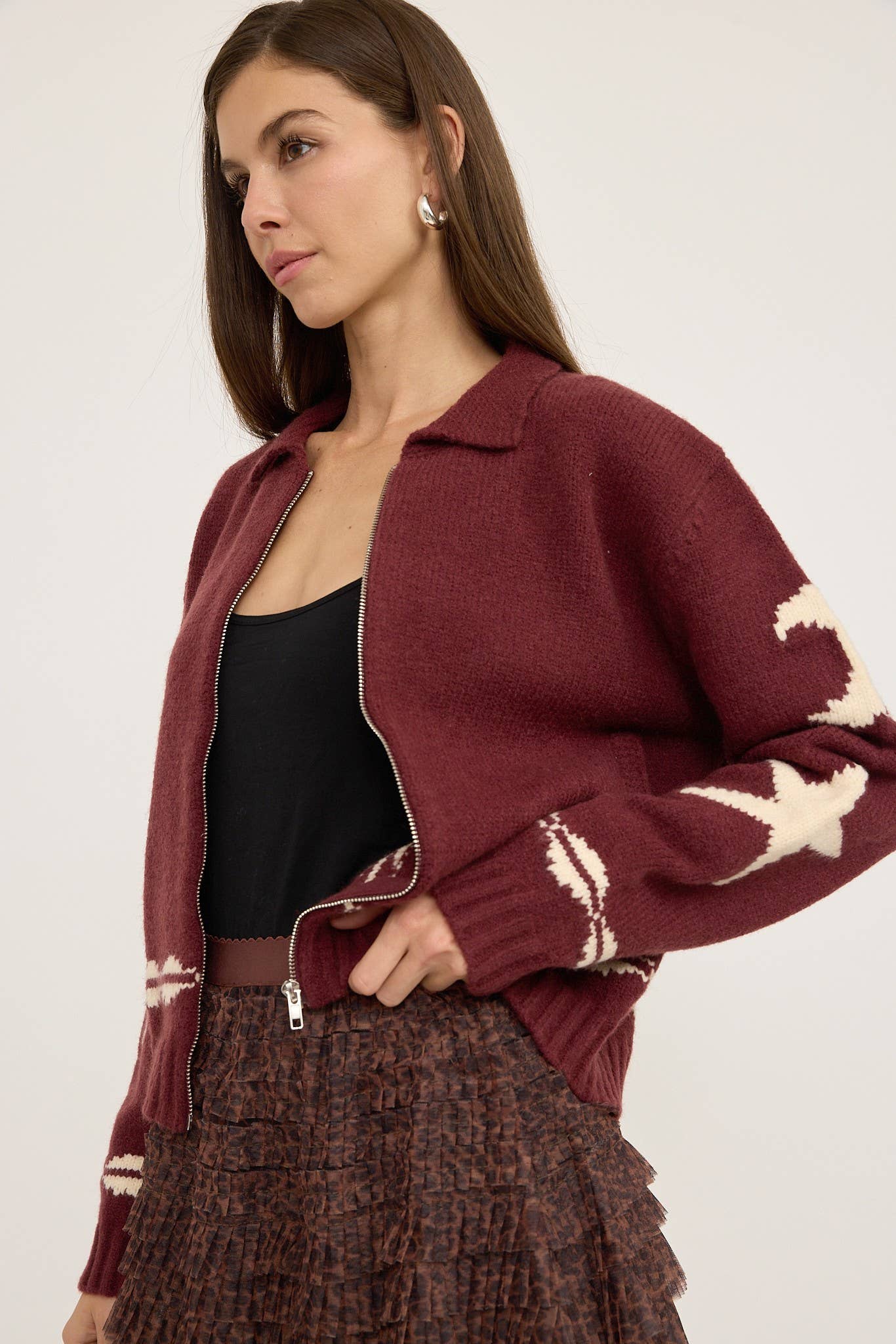 Cozy Pattern Zip Sweater Jacket - RSW1001-1