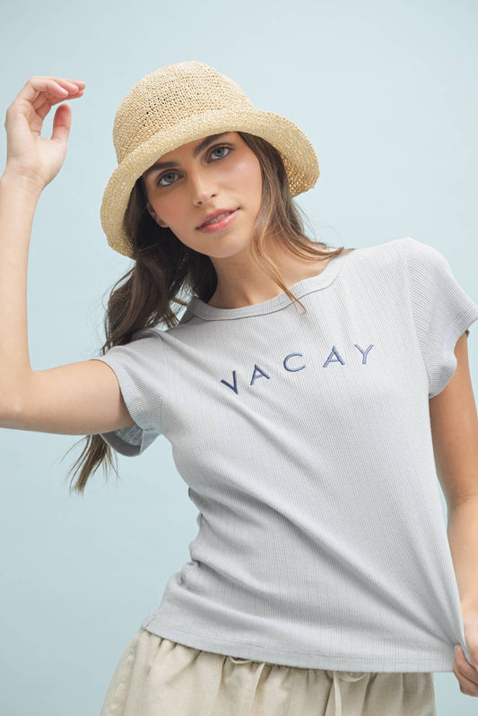 'VACAY' RIBBED KNIT TEE / WL25-10040