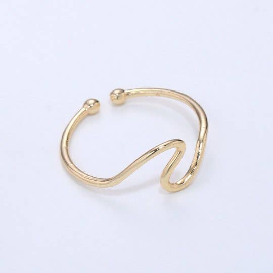 Minimalist Ring Gold Open Ring Wave Curvy Ring, Thin Ring Gold Ring Dainty Stackable Ring Adjustable Ring.R-084