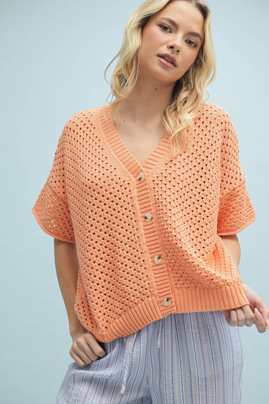 OPEN KNIT BUTTON-UP SWEATER TOP / WL24-9774