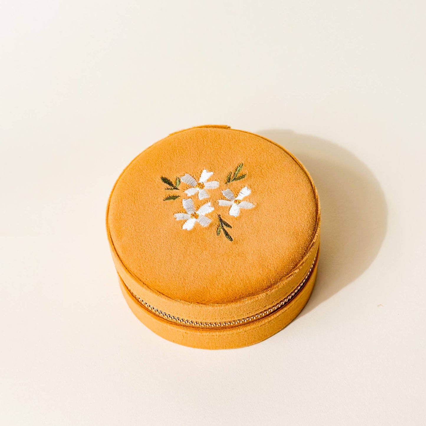 Round Velvet Jewelry Case-Floral Golden