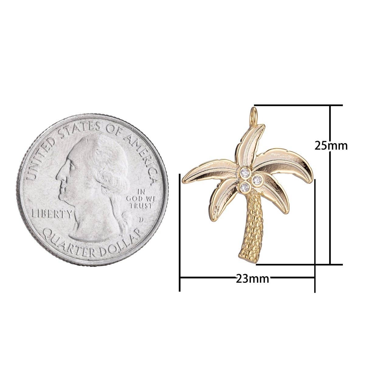 Dainty 18k Gold Filled Palm Tree Charm Tiny Coconut Tree Charm in CZ Charm for Bracelet Necklace Earring MakingC-348