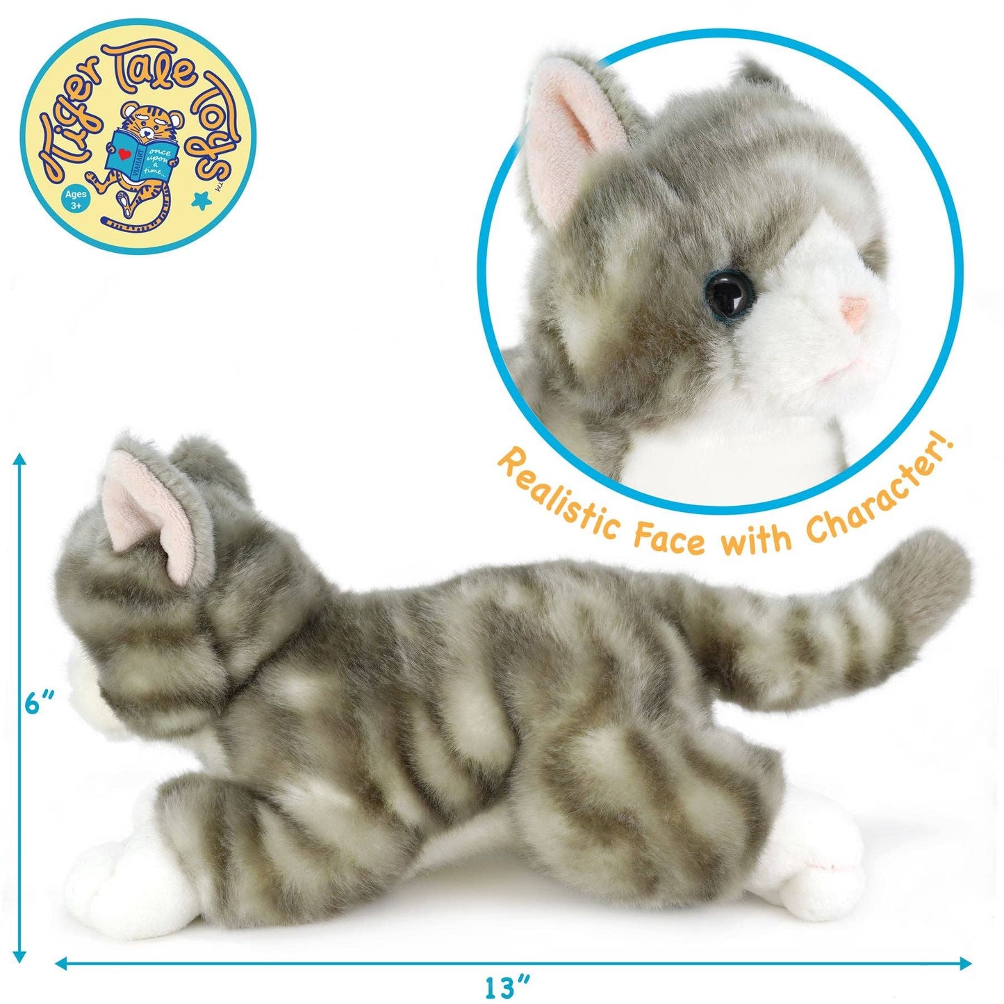 Gavin The Grey Tabby Cat | 13 Inch Stuffed Animal Plush | By TigerHart Toys