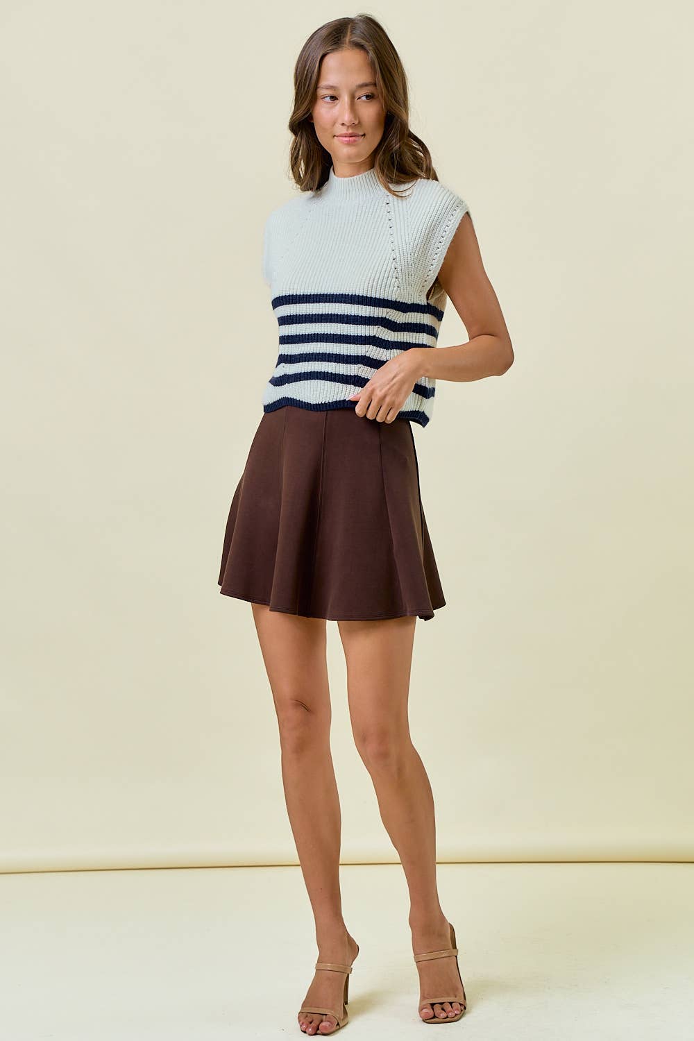BUTTERY SOFT BRUSHED MODAL PINTUCK SKATER SKIRT - 6567S