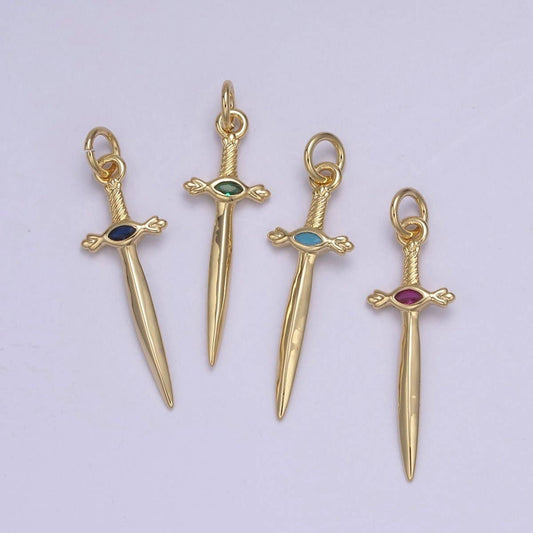 Dainty Dagger Pendant, CZ Sword Knife pendant for Bracelet Earring Necklace 24k Gold Filled Jewelry N-811 - N-814