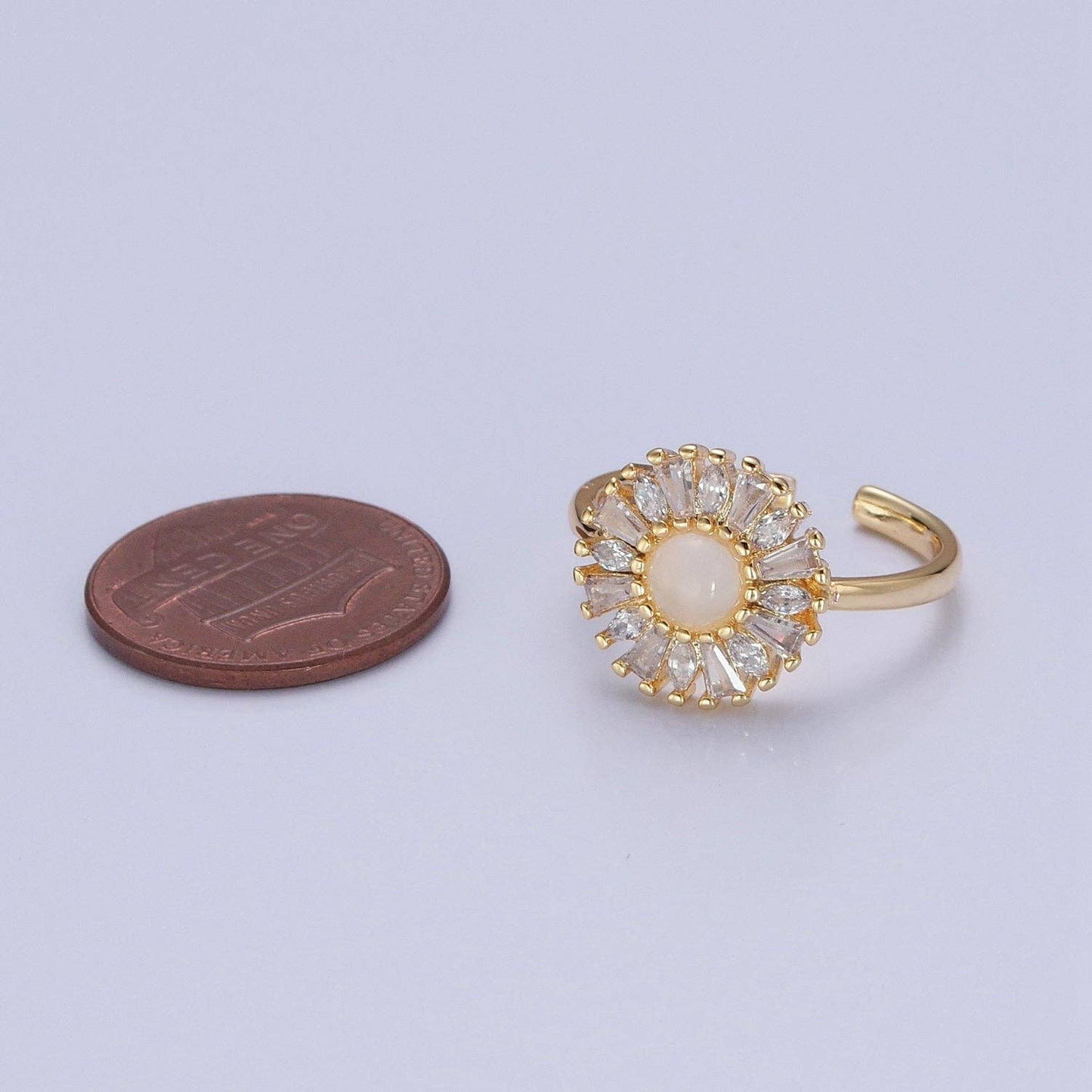 Gold Sun Ring Clear Baguette Ring Celestial Jewelry O-755