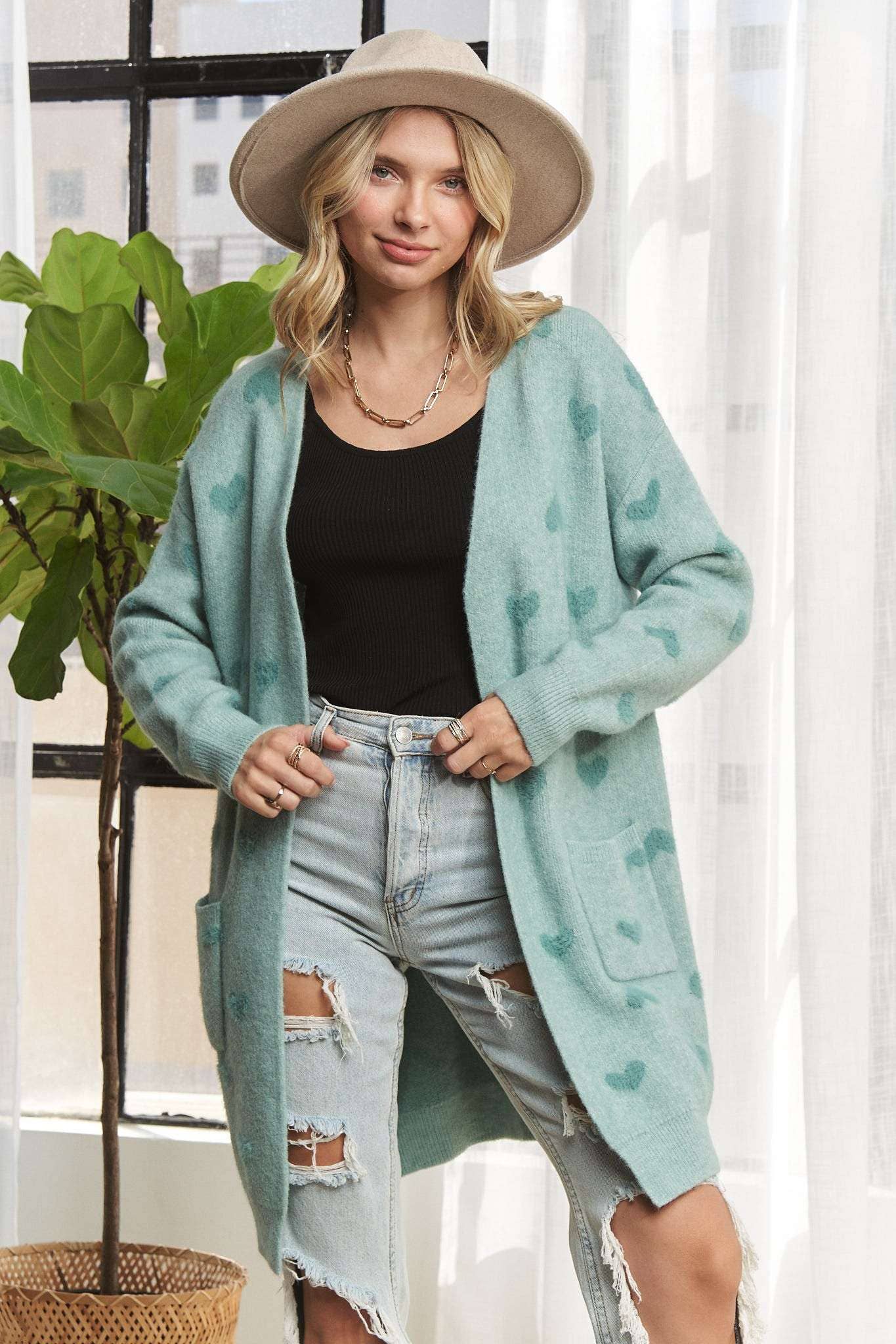 LESW3433-LOVELY HEART SWEATER CARDIGAN