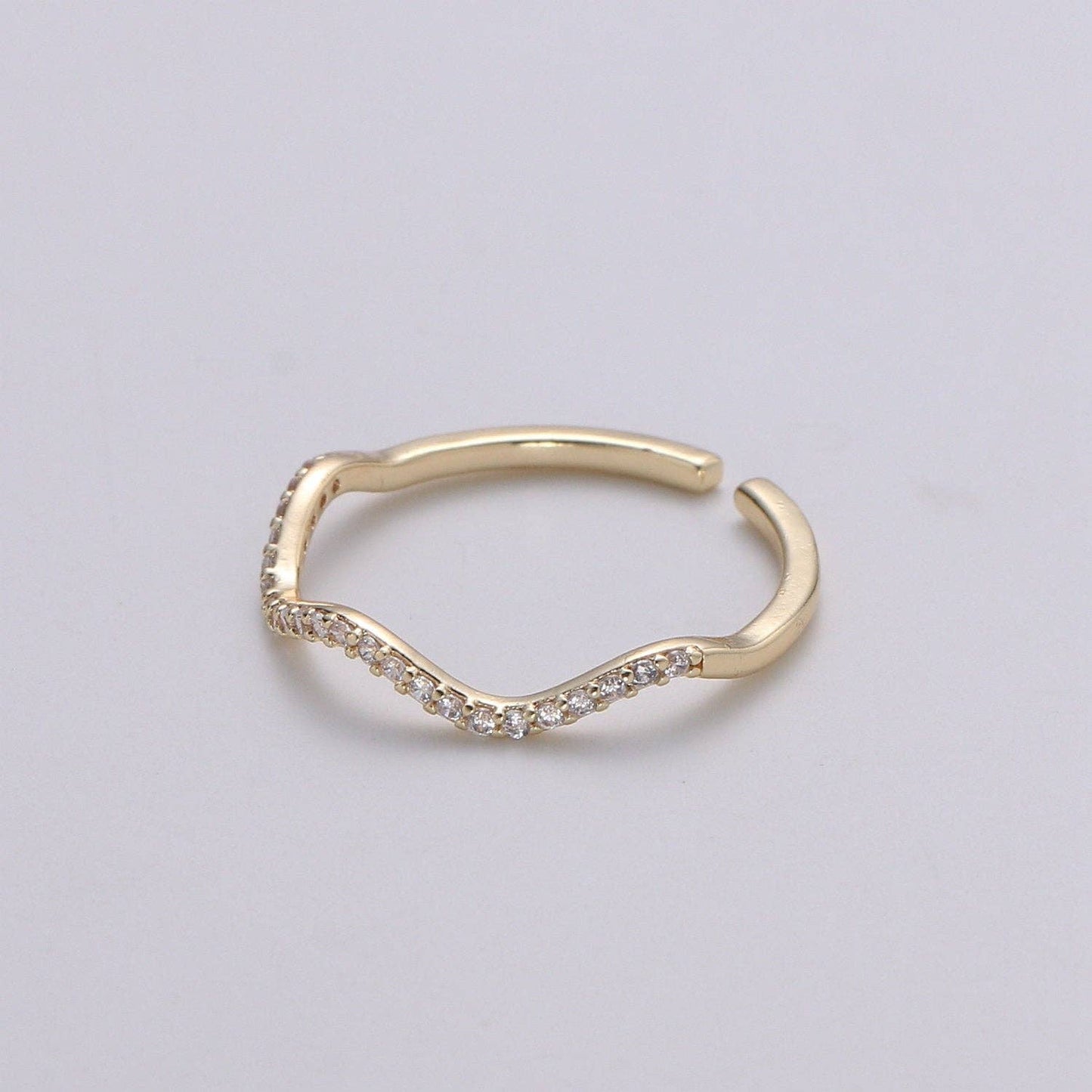 Cz Gold wave ring, Micro Pave Open Ring Gold Vermeil ring, Dainty wave ring, Ocean ring, Micro Pave Stacking rings, Beach ring gold wave | R123
