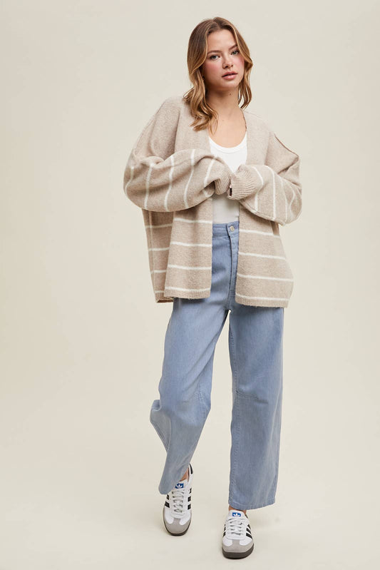 BRUSHED STRIPED SWEATER CARDIGAN / WL25-11154