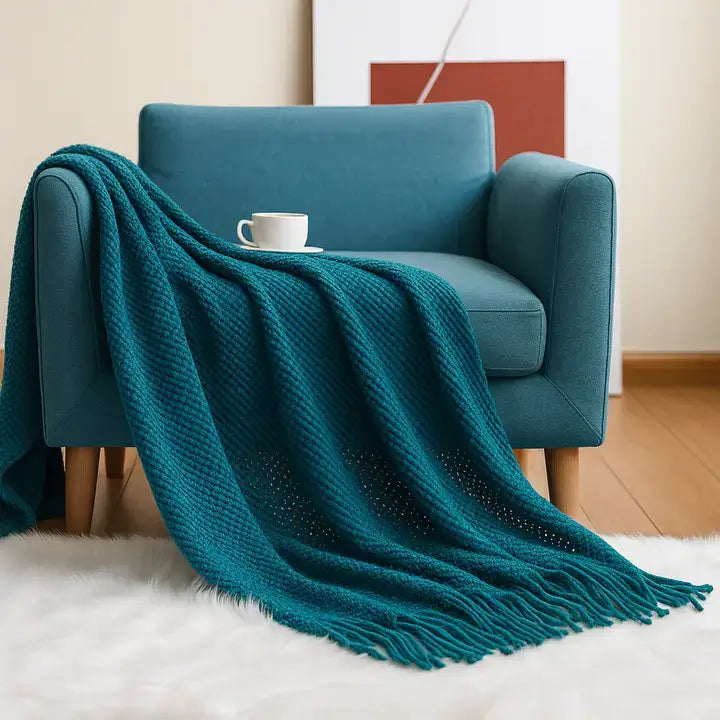 Knit Textured 50x60 Inch Throw Blanket with Fringe