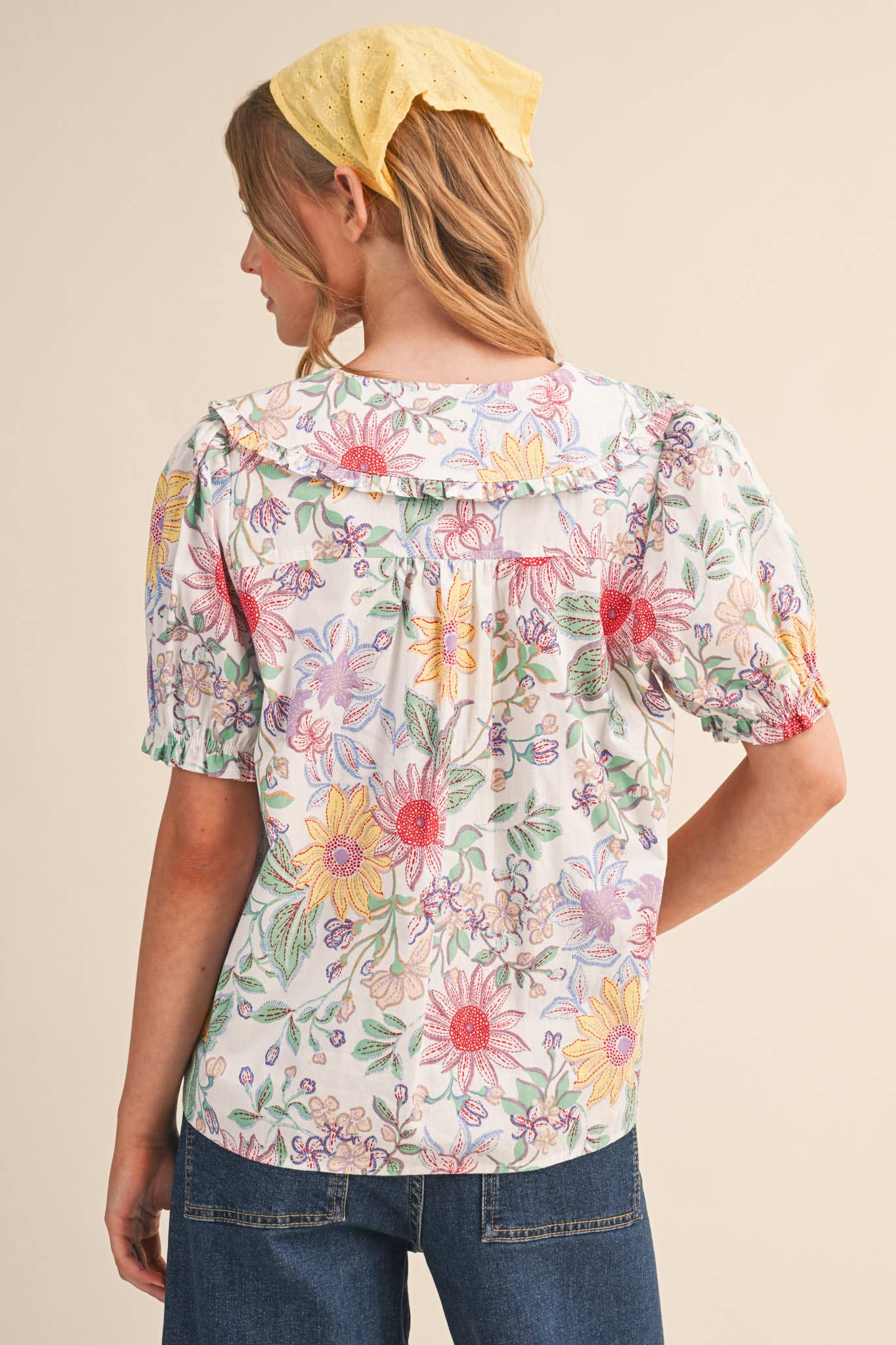 EXCLUSIVE FLORAL PRINT DOLL COLLAR BUTTON DOWN TOP MTP4672