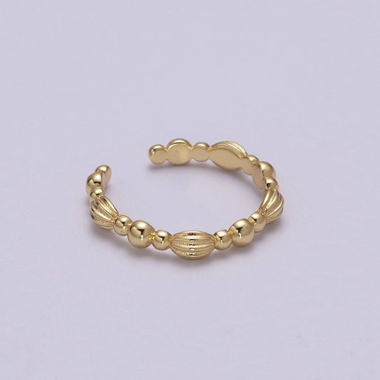 Vintage Style Ring Ball Beaded Cuff Ring Open Adjustable Gold Ring U-159