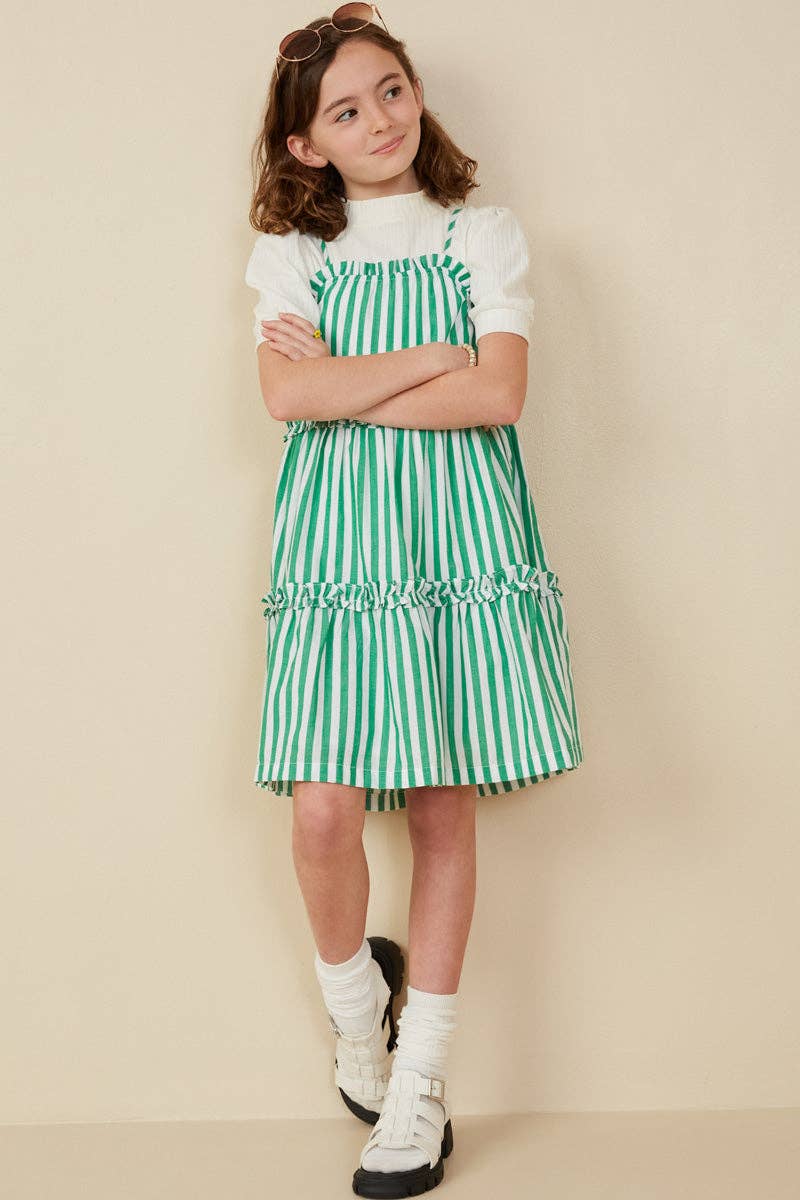 Girls Ruffle Trimmed Poplin Stripe Dress