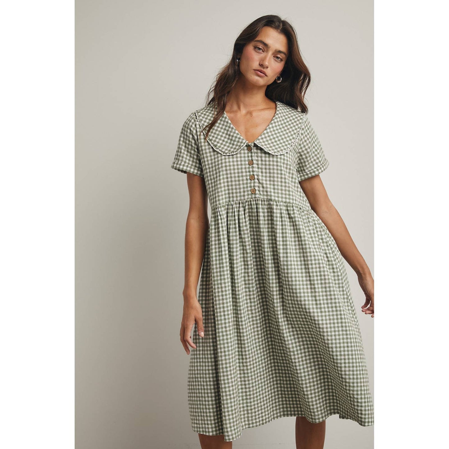 PETER PAN COLLARED PLAID MIDI DRESS / WL25-11212