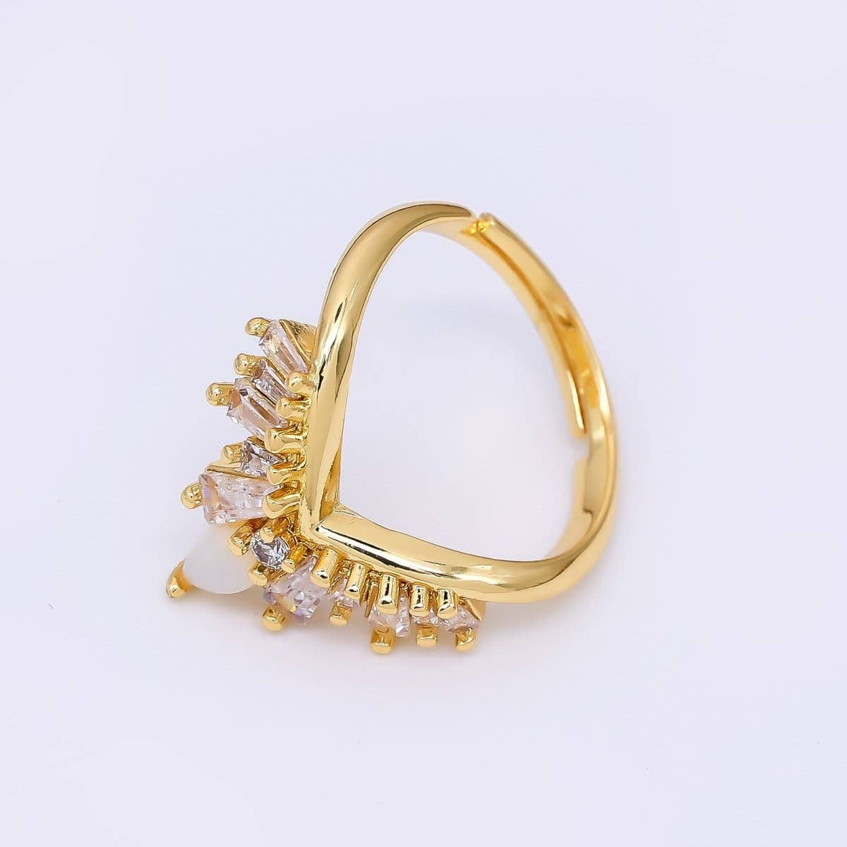 24K Gold Filled Baguette CZ V-Shaped Crown Ring | O1476