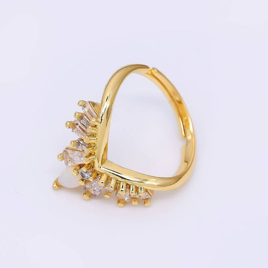 24K Gold Filled Baguette CZ V-Shaped Crown Ring | O1476