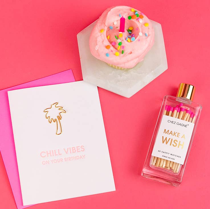 Make A Wish - Birthday Glass Bottle Safety Matches - Bright Pink
