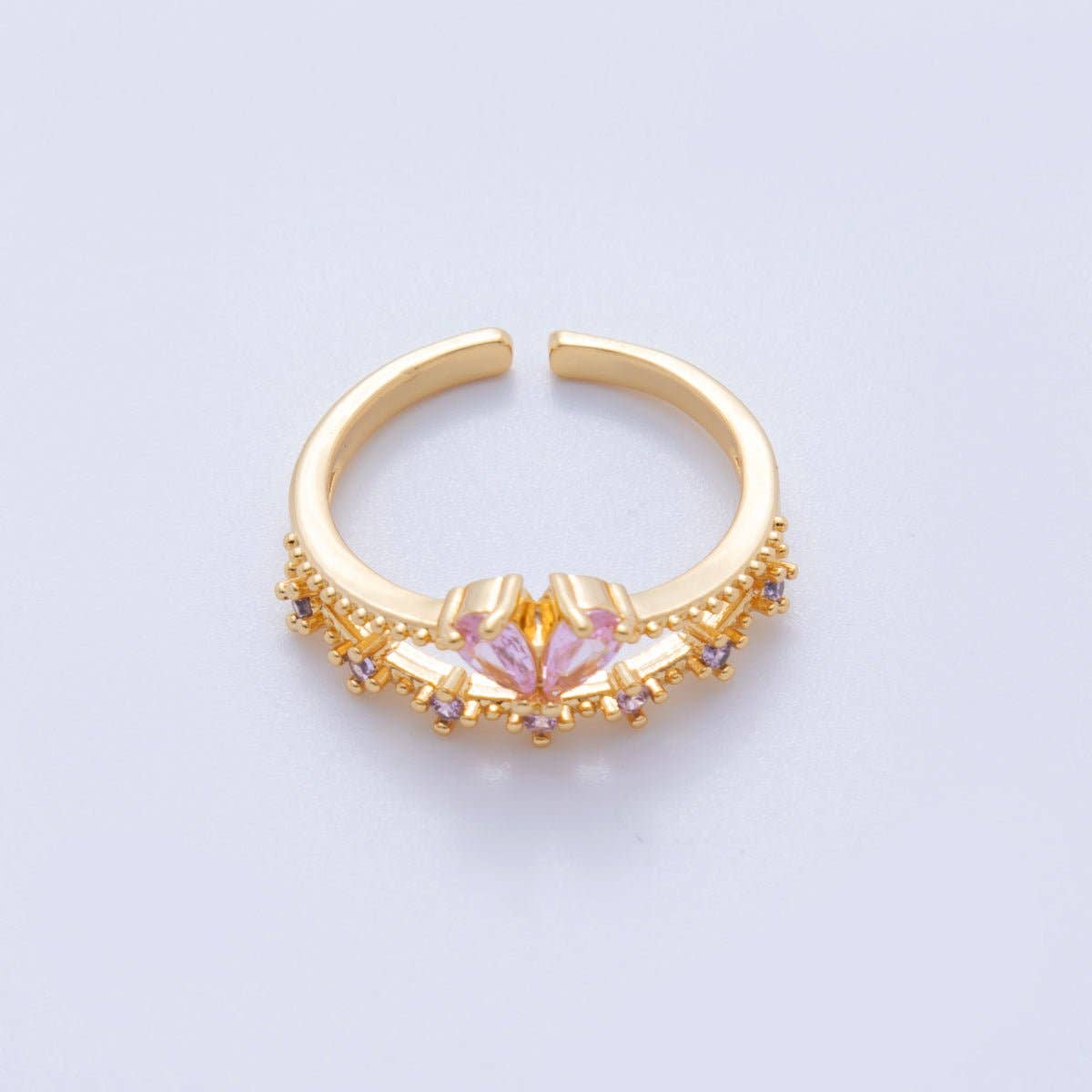 18K Gold Filled Pink CZ Heart Micro Paved Dotted Ring | O1753