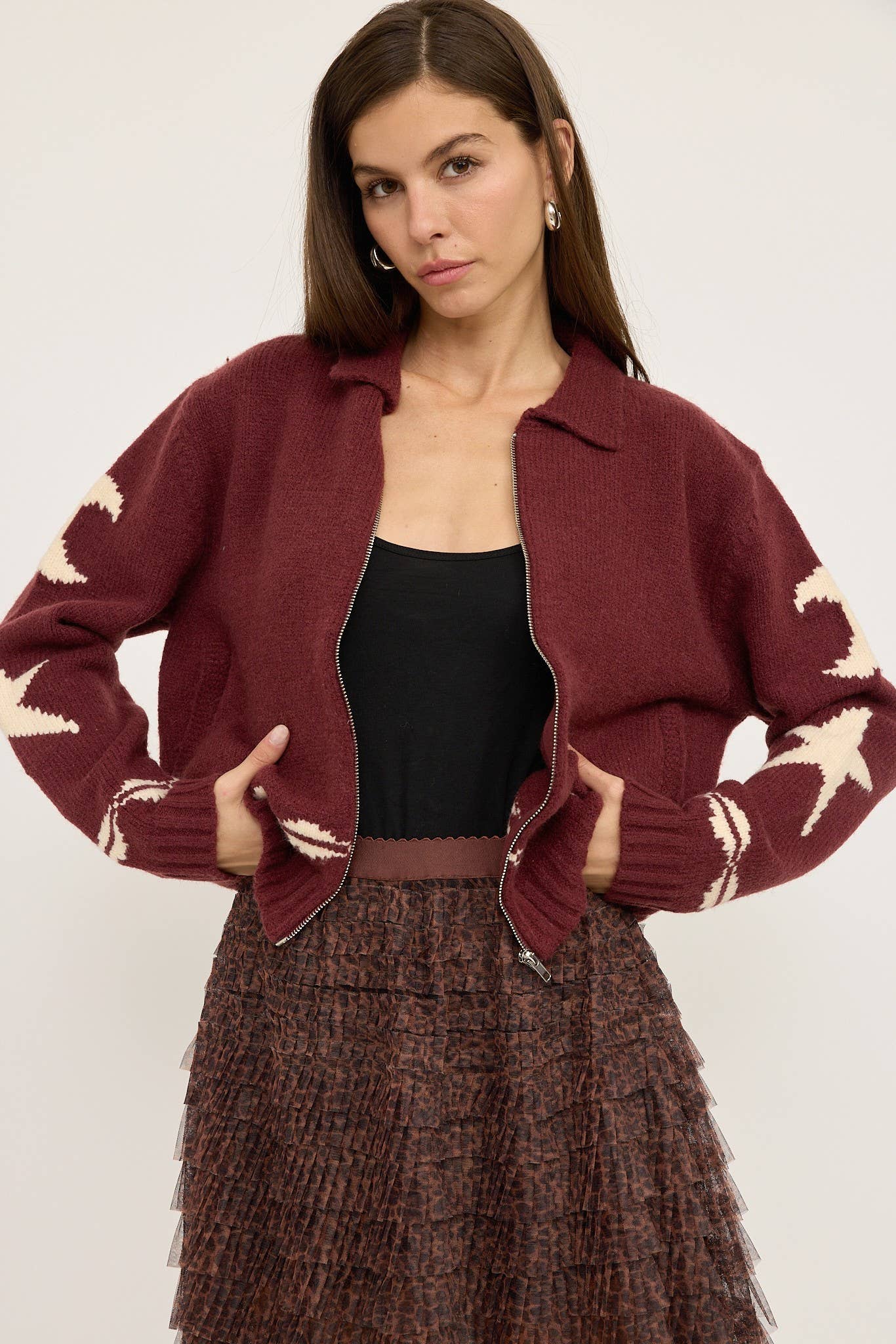 Cozy Pattern Zip Sweater Jacket - RSW1001-1