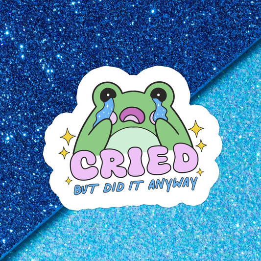 Frog Cry Relatable Mental Health Waterproof Vinyl Sticker
