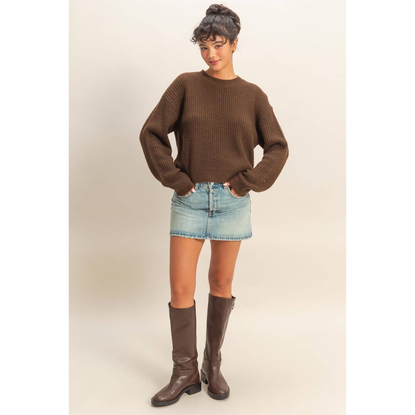 Ribbed Crew Neck Sweater