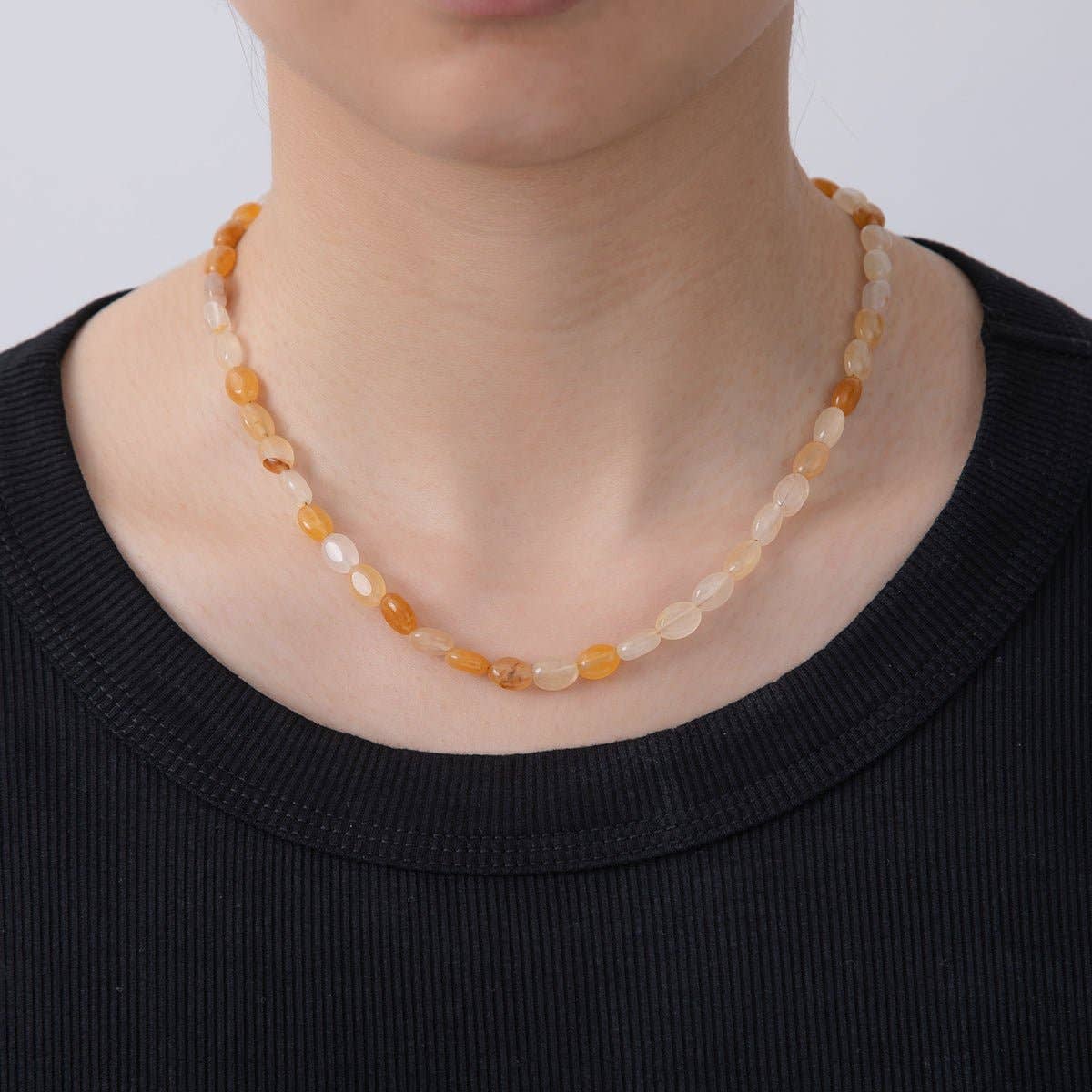 18K Gold Filled 6.5mm Citrine Gemstone Oblong Oval Gemstone Bead 15.5 Inch Handmade Necklace | WA-3286