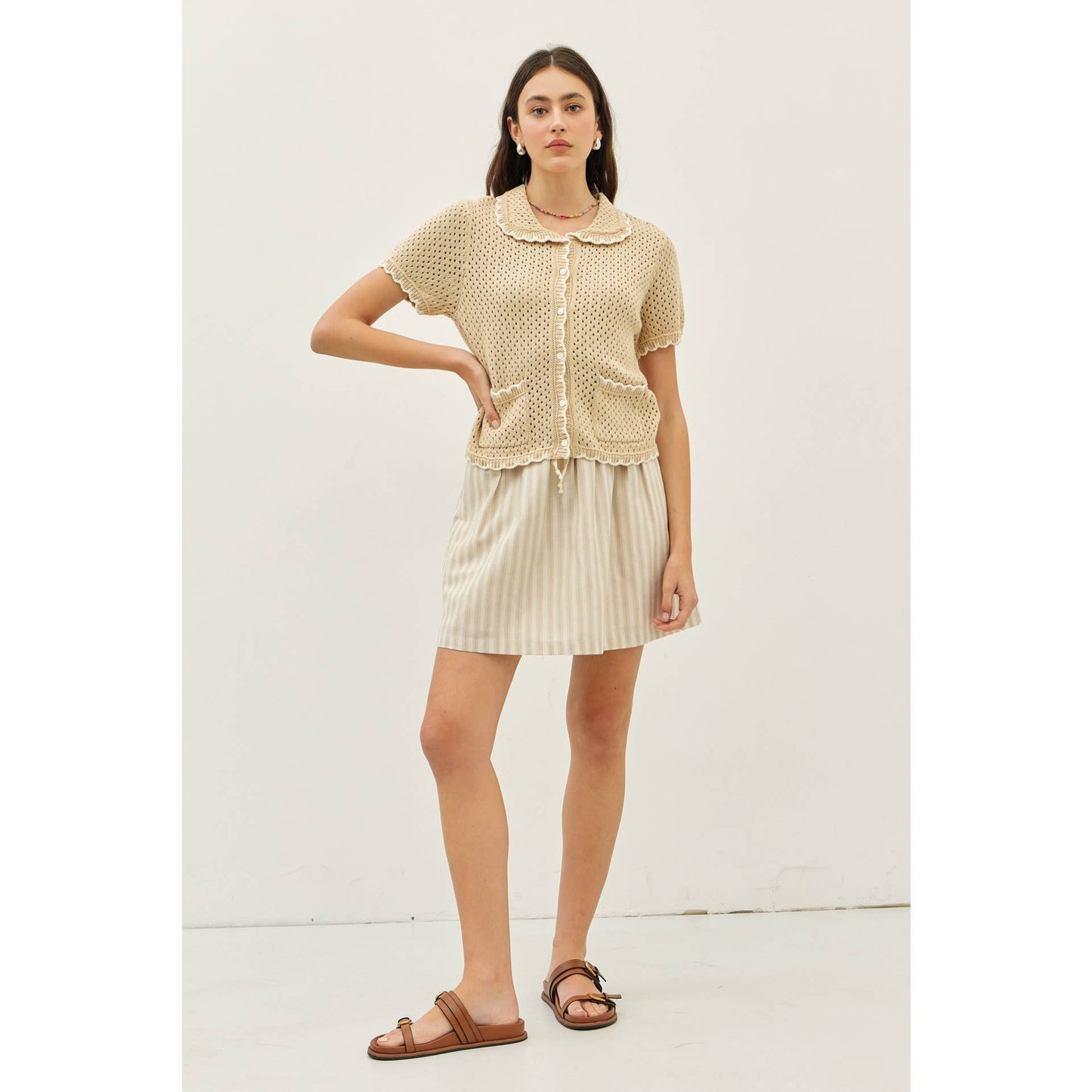 STRIPE MINI SKIRT WITH ELASTIC BAND AND POCKETS