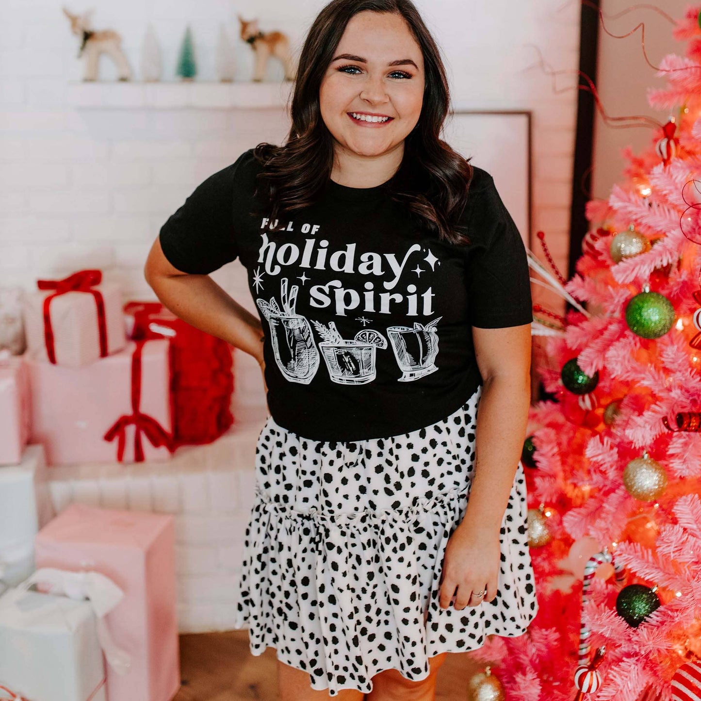 Full of Holiday Spirit Black Christmas Graphic Tee