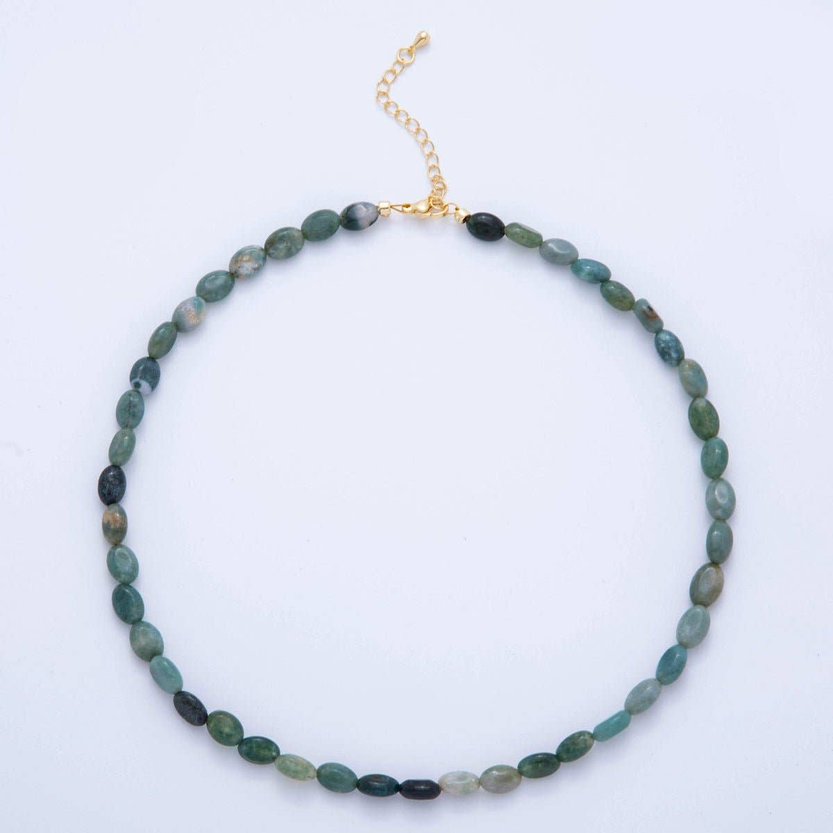 18K Gold Filled 6.5mm Green Aventurine Gemstone Oblong Oval Gemstone Bead 15.5 Inch Handmade Necklace | WA-3282