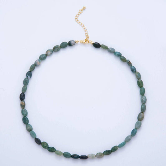 18K Gold Filled 6.5mm Green Aventurine Gemstone Oblong Oval Gemstone Bead 15.5 Inch Handmade Necklace | WA-3282