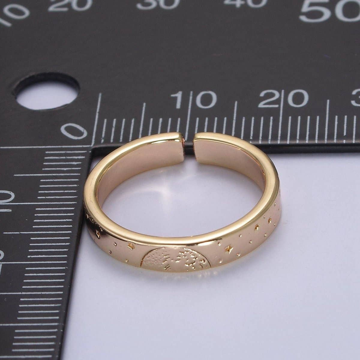 Gold Celestial Astronomy RING SET, Engraved Sun & Moon & Stars Gold Band Rings, 16K Gold Filled Adjustable Rings U-442