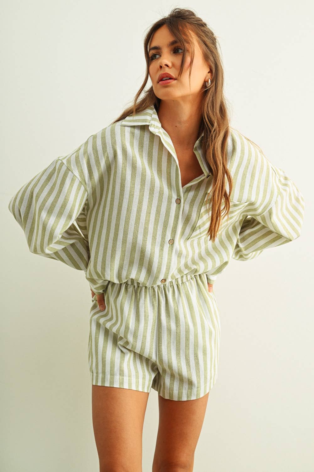T6383ST   STRIPED BUTTON DOWN LINEN SHIRTS