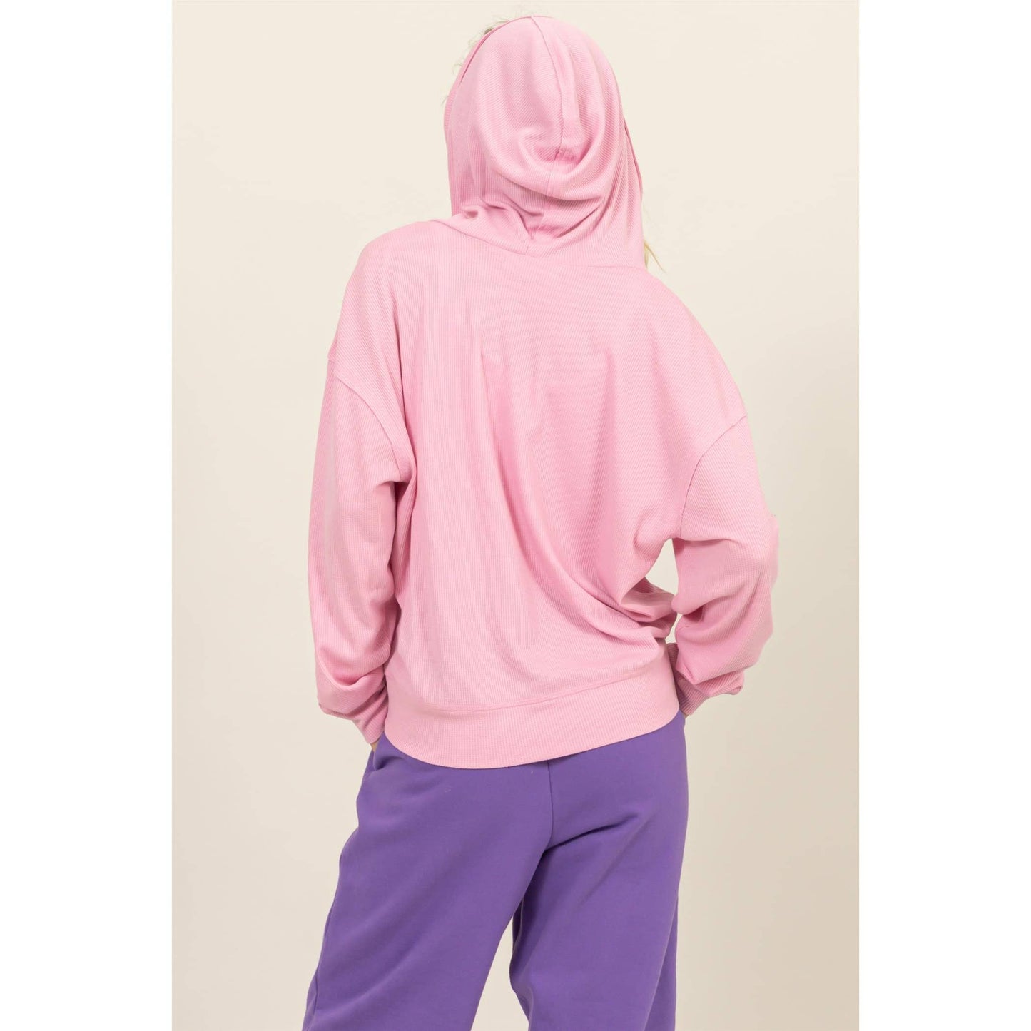 Relaxed Fit Notch Neck Ribbed Hoodie