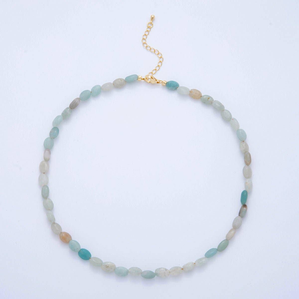 18K Gold Filled 6.5mm Amazonite Gemstone Oblong Oval Gemstone Bead 15.5 Inch Handmade Necklace | WA-3287
