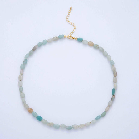 18K Gold Filled 6.5mm Amazonite Gemstone Oblong Oval Gemstone Bead 15.5 Inch Handmade Necklace | WA-3287
