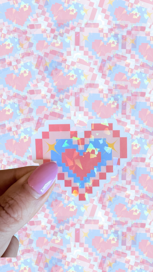 Heart pixelated holographic waterproof sticker 