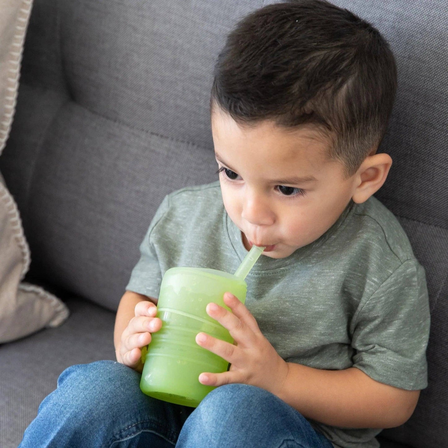 Silicone Straw Cup with Lid: Sage