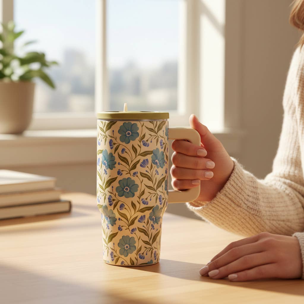 20 oz Lifestyle Flip Straw Tumbler–Poppin' Petals Aqua