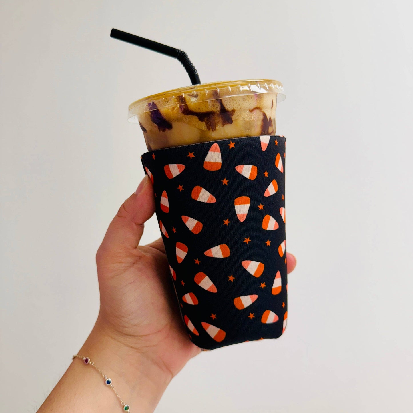 Iced Coffee Sleeve, Fall Candy Corn Pattern