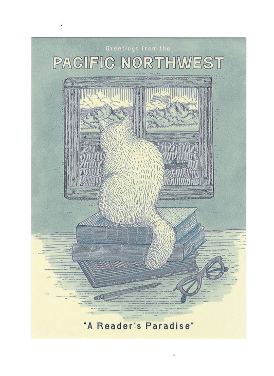 "A Reader's Paradise" Pacific Northwest Cozy Cat Postcard