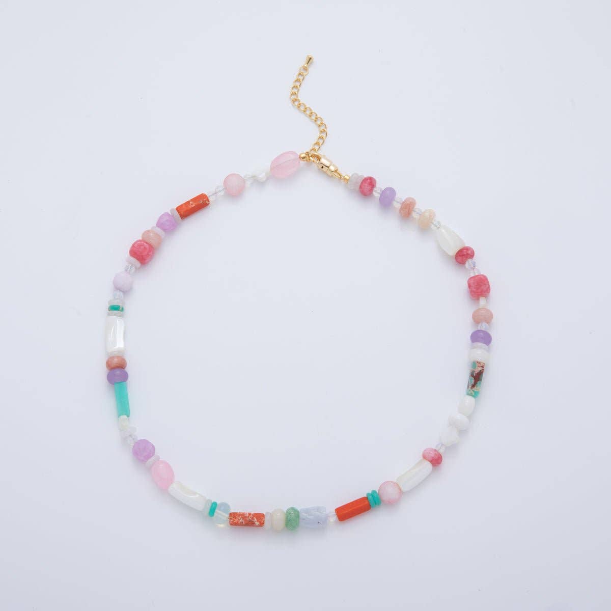 18K Gold Filled Splashed Earth & Sky Toned Color Colorful Gemstone Beaded Necklace 17.3 Inch with Extender | WA3302 - WA3315