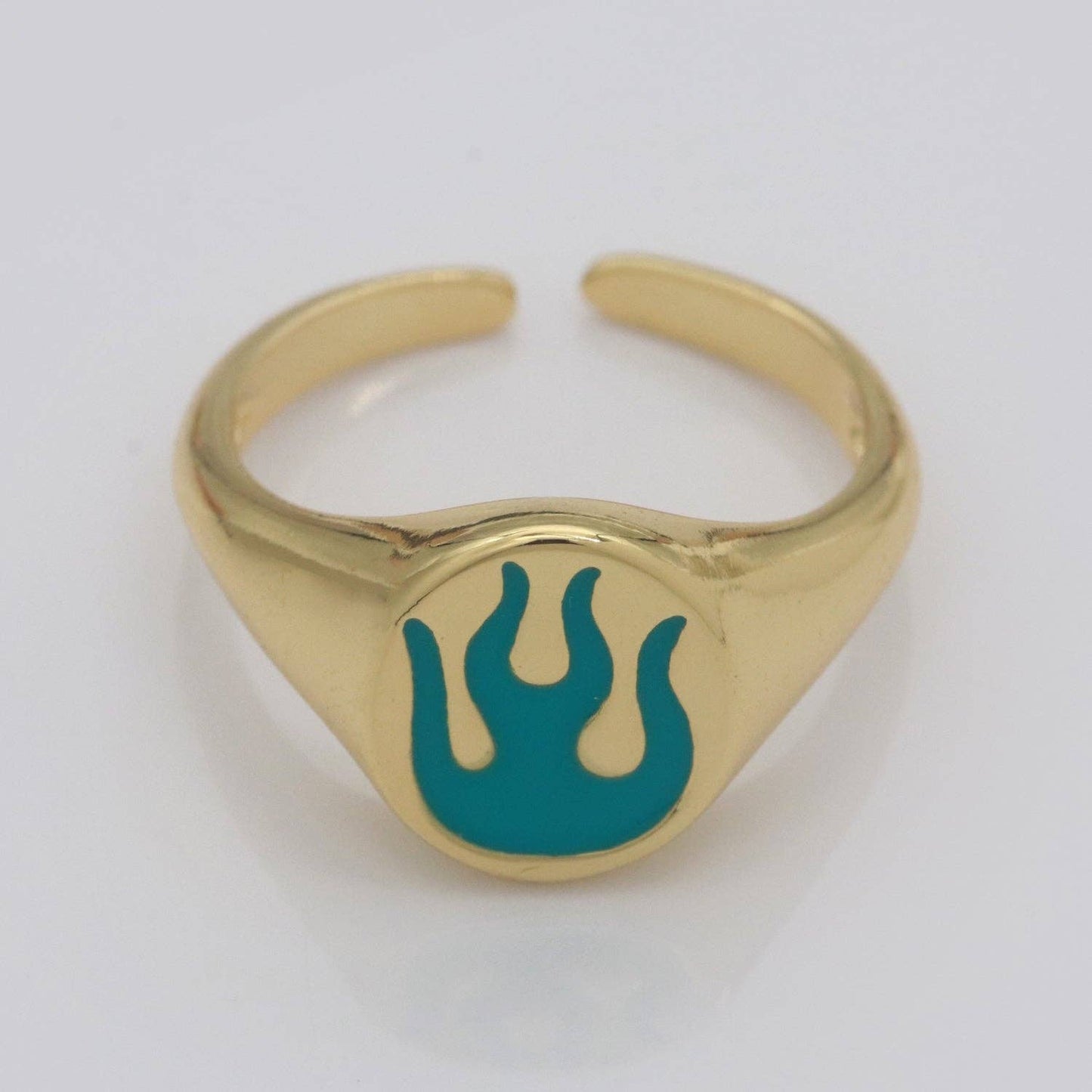 Gold Fire Signet Ring Flame Open Ring Adjustable Statement Ring