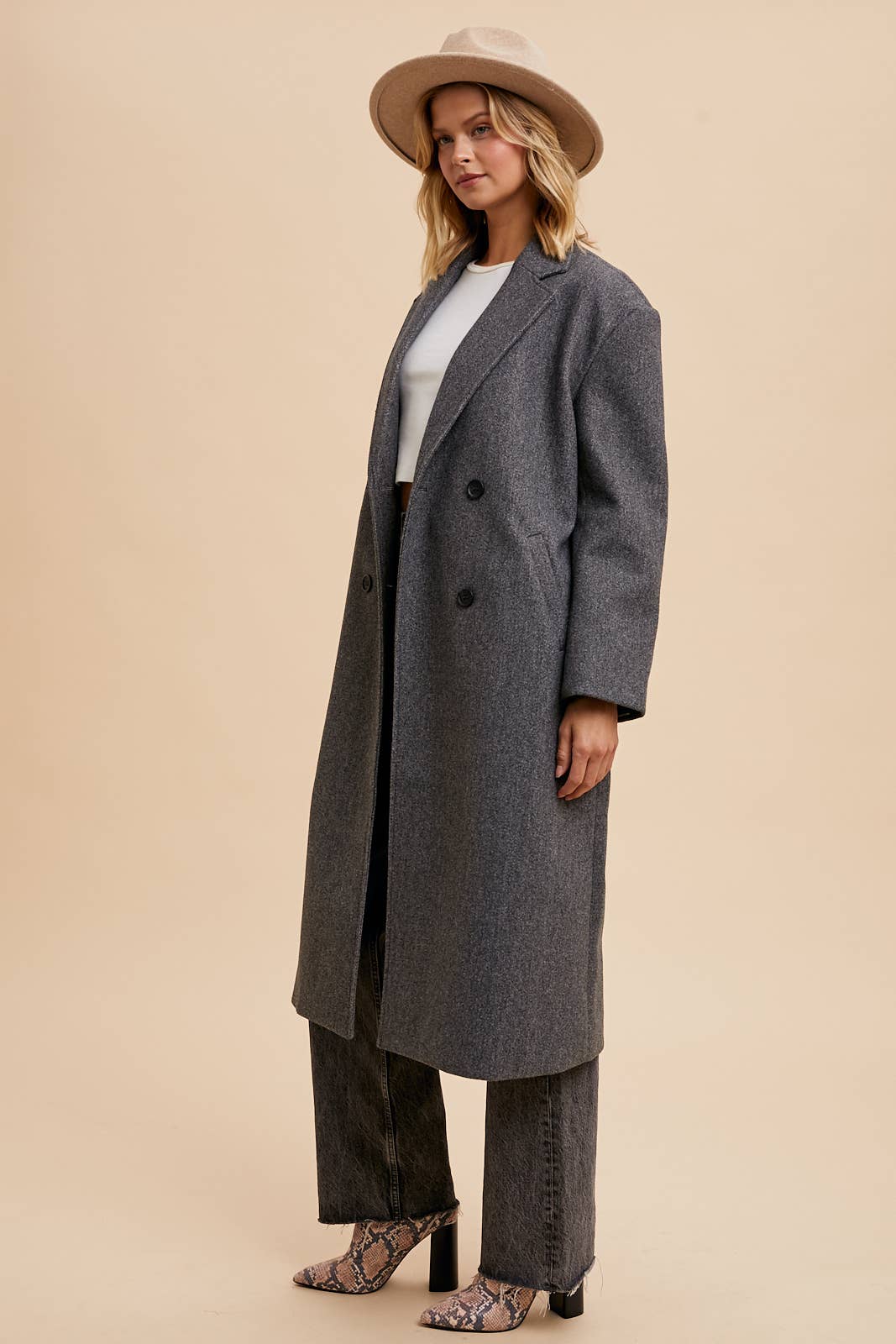 FELTED DOUBLE BREASTED LAPEL DUSTER COAT