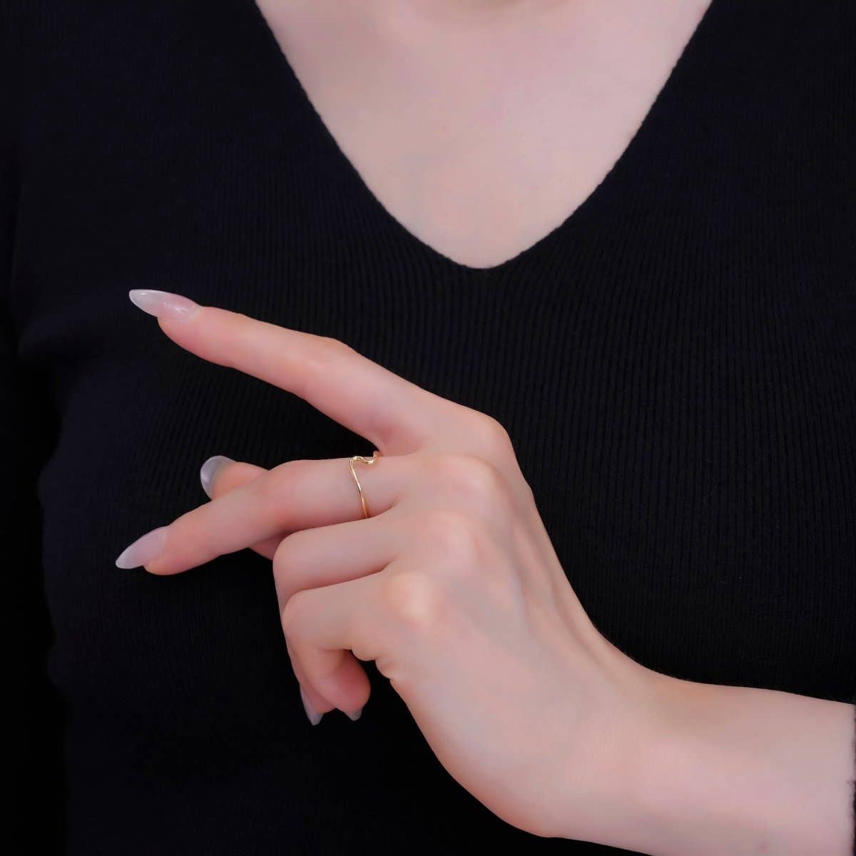 Minimalist Ring Gold Open Ring Wave Curvy Ring, Thin Ring Gold Ring Dainty Stackable Ring Adjustable Ring.R-084