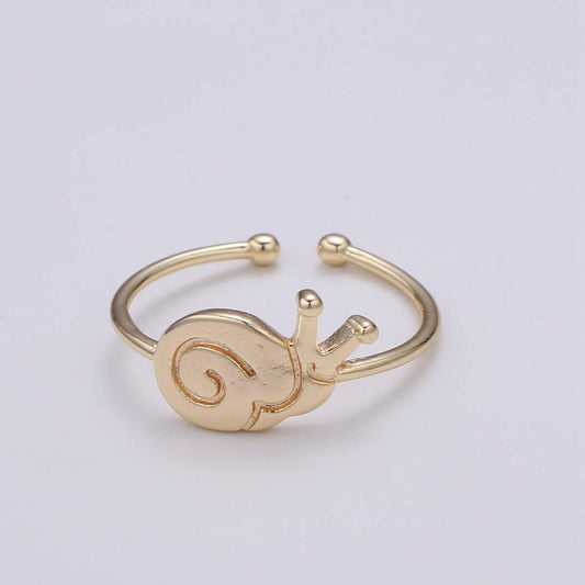 Snail 18k Gold Ring, Adjustable Gold Curb Ring, Simple Escargot Ring, The Animal Ring R-257