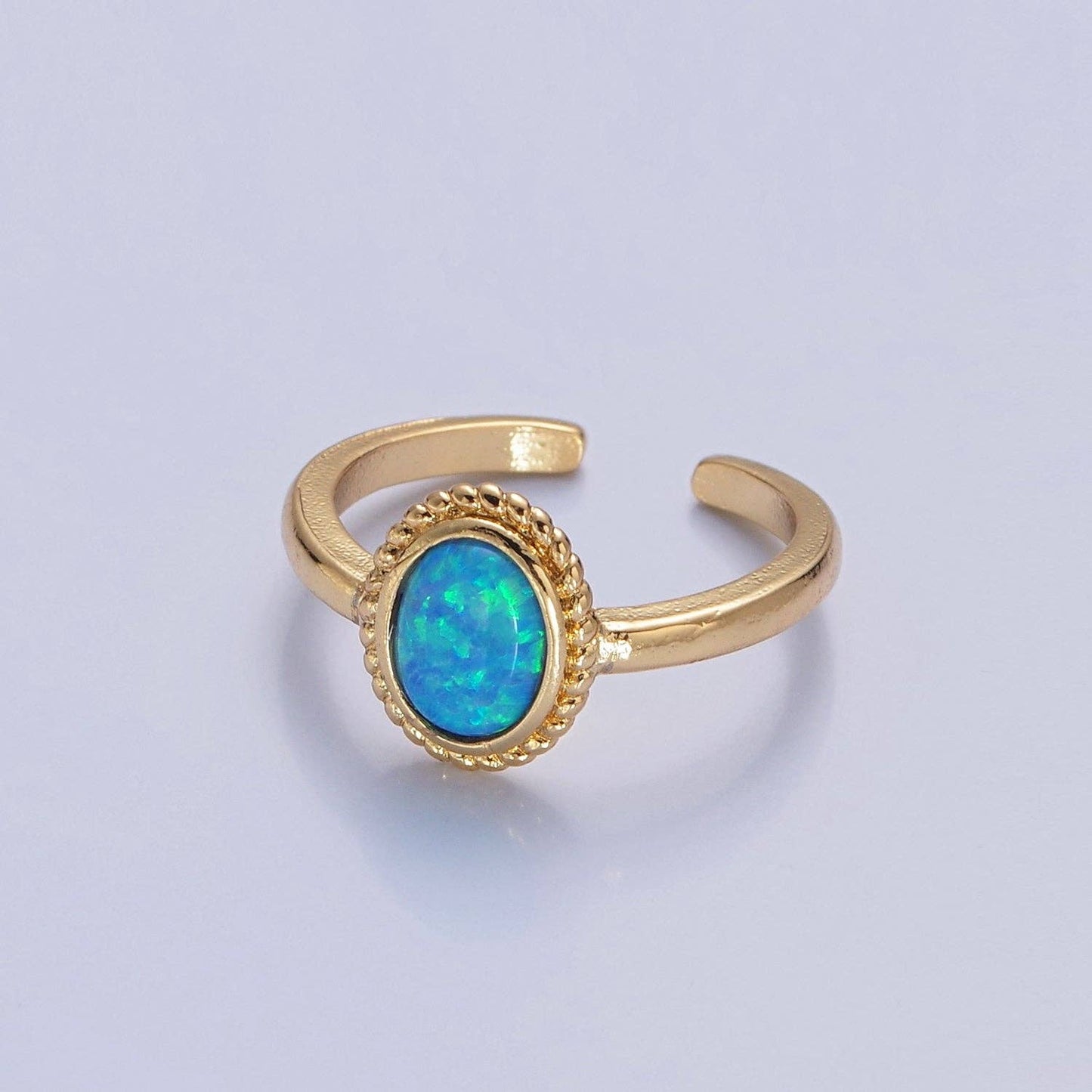 Ocean Blue Opal Gold Vintage Style Ring V-462 V-463