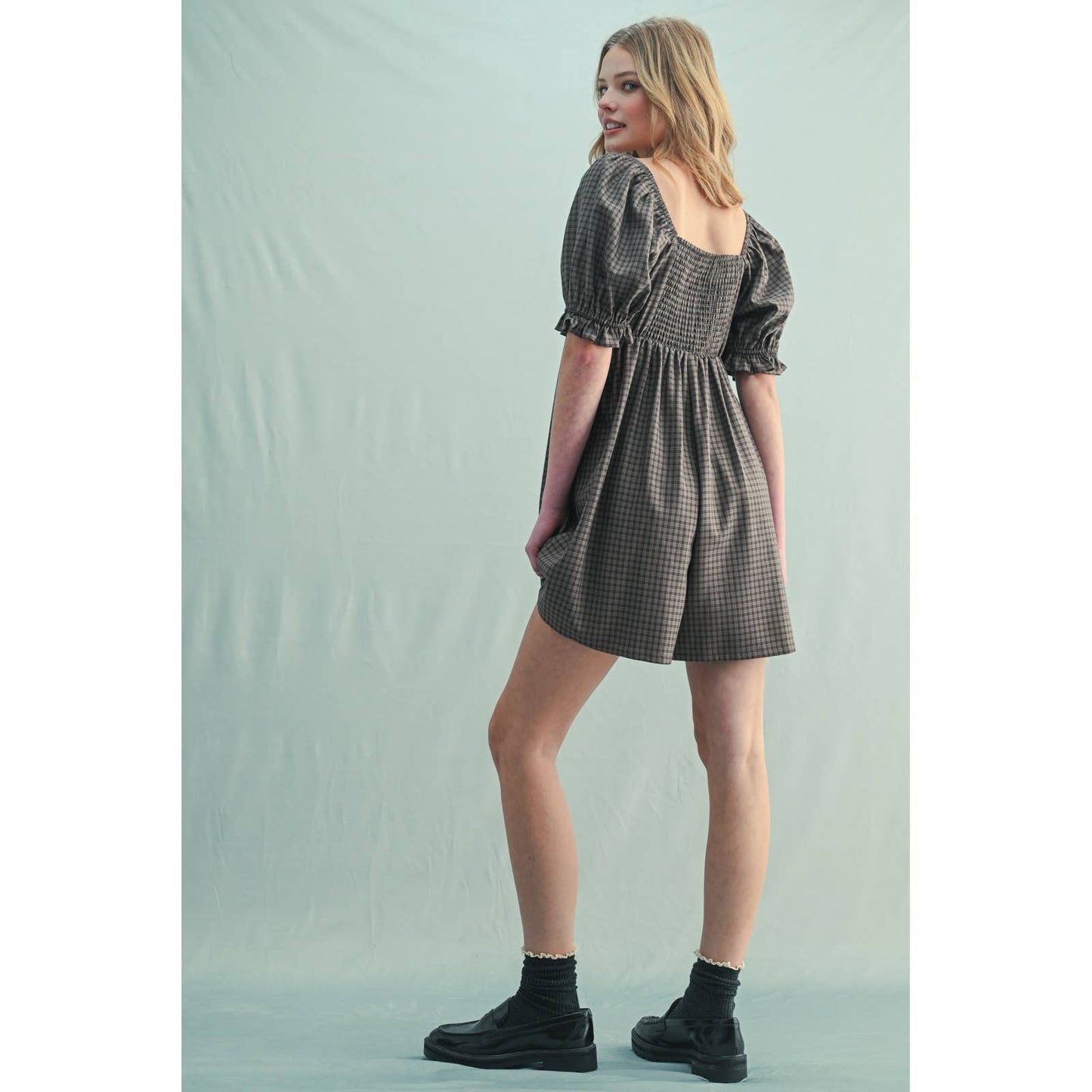 PLAID SQUARE NECK ROMPER / WL25-11074