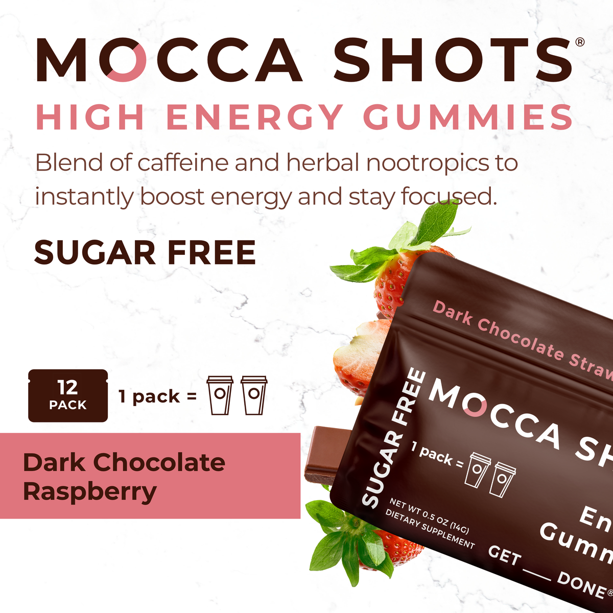 Mocca Shots Energy Gummies SUGAR FREE | 2-Pack, Strawberry